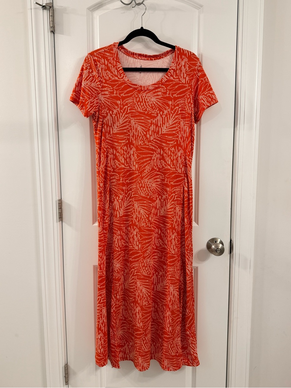 Cuddl Duds Orange Patterned Short-Sleeve Maxi/Sleep Dress (M)